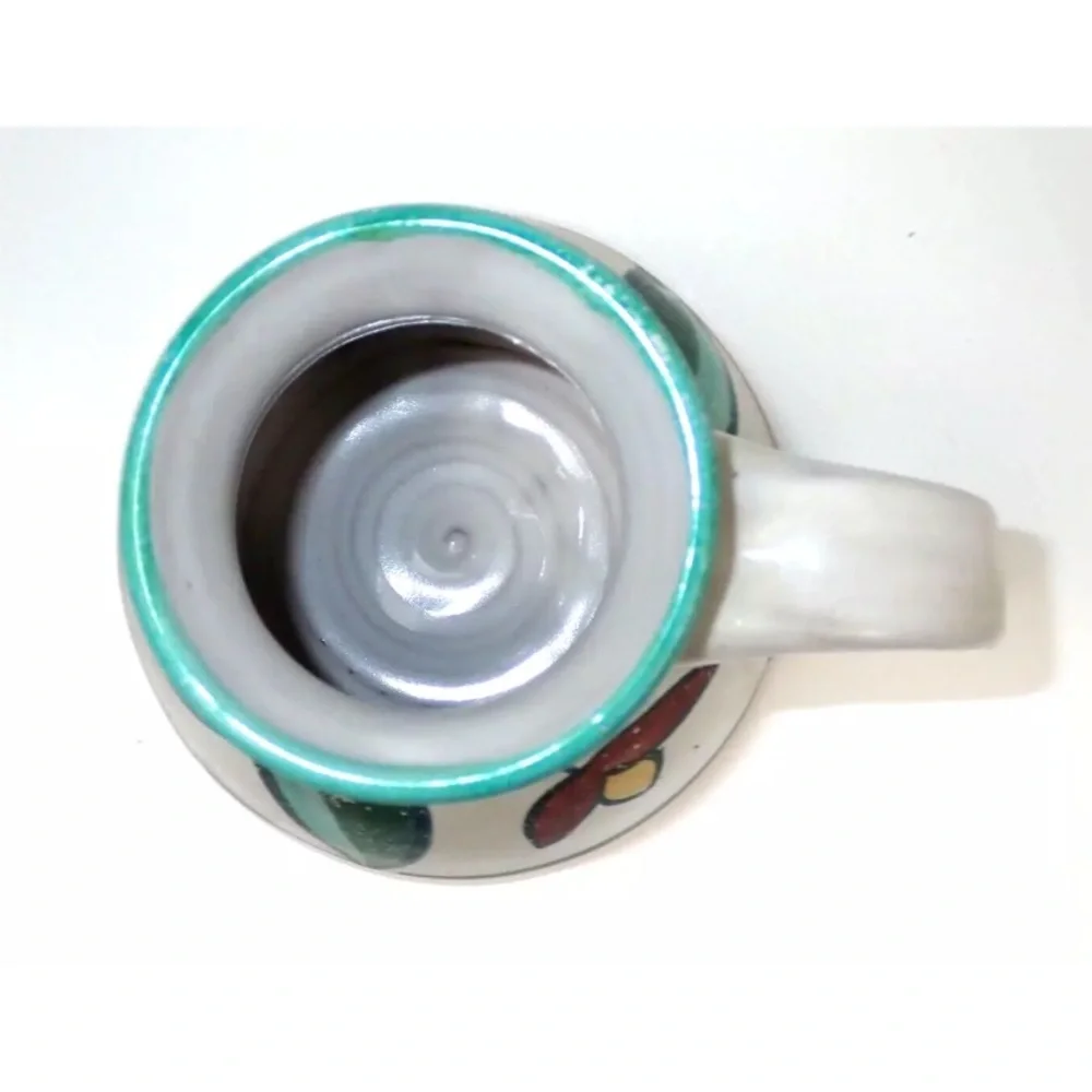 Vintage Pottery Mug Art No Spill Wide Bottom Coffee Tea Signed By Artist  .